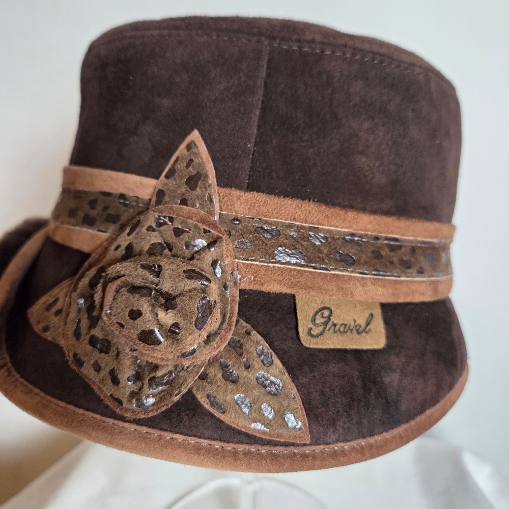 Vintage Gravel Canada Brown Suede Fur Winter Cloche Hat, Size P/S Qulited Lining